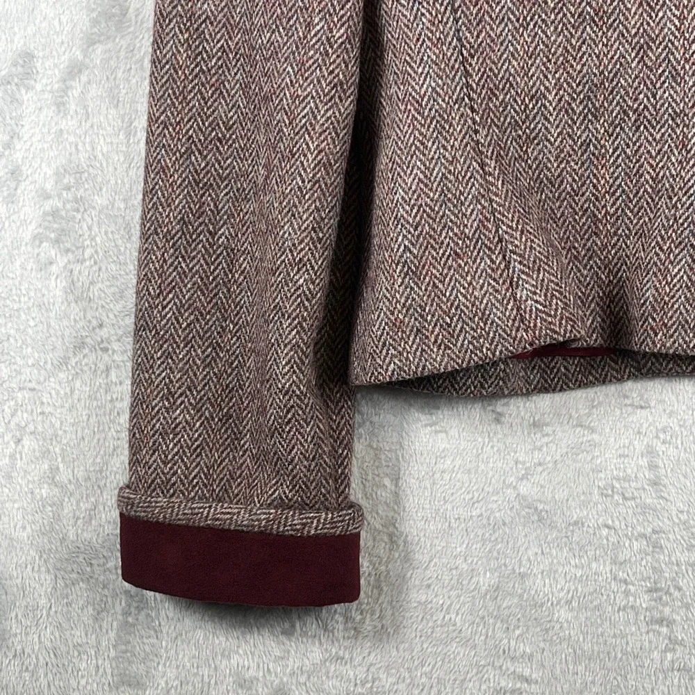 VINTAGE Raffinati Wool Blazer 8 Gray Burgundy Herringbone Lined Canada Trim